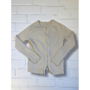 Unbranded Womens Small Cream Rib Knit Two Way Zip Crewneck Cardigan Sweater Fall